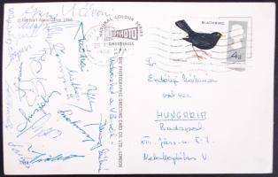 1962 A magyar labdarúgó válogatott tagjainak aláírása a mexikói világbajnokságról küldött képeslapon: