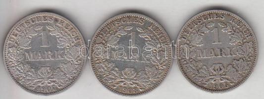 Német Birodalom 1905A-1908A 1M Ag (3xklf) T:2,2- German Empire 1905A-1908A 1 Mark Ag (3xdiff) C:XF,VF