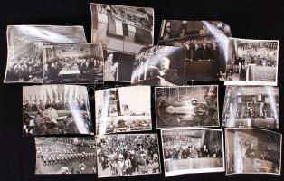 cca 1950Tiszavölgyi József: 14 db fénykép politikai gyűlésekről, jelszavakról, felvonulásokról 13x18 és 18x24 cm-es felvételek