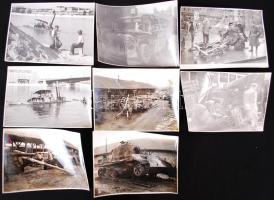 cca 1945 Tiszavölgyi József: Budapesti háborús pusztítások, elhagyott fegyverek, 9 db kb 13x18 cm-es fotó / Budapest after war photos
