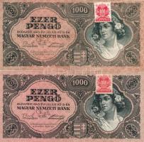 1945. 1000P bélyeggel T:I + 1000P lemezhibás bélyeggel T:II Csak egyszer hajtva, de nem törve!