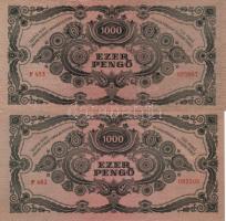 1945. 1000P bélyeggel T:I + 1000P lemezhibás bélyeggel T:II Csak egyszer hajtva, de nem törve!