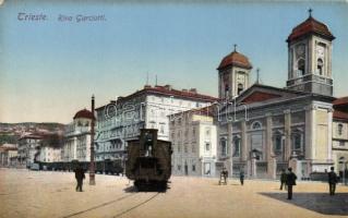 Trieste, Riva Garciotti. Milan Mandich / street view with urban railway, tram