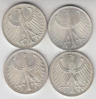 NSZK 1971D-F-G-J 5M ag (4x) T:2,2-
GFR 1971D-F-G-J 5 Mark Ag (4x) C:XF,VF