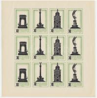 1930 Nemzetközi Építészkongresszus és Tervkiállítás 3 db kétnyelvű levélzáró fogazott és vágott ív