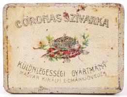 cca 1930 Coronas Szivarka - Különlegességi gyártmány - Magyar Királyi Dohányjövedék, fém szivarkás doboz /  Vintage cigarette box, 10x7,5x2cm