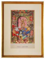cca 1890 A Cheösy család címere. Litho kép üvegezett keretben 26x33 cm