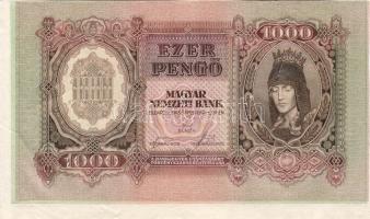 1943. 1000P "Szálasi" bal alsó ívszélpéldány, alapnyomat mindkét oldalon erősen elcsúszva T:I