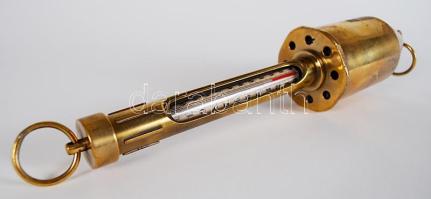 cca 1900 Réz vízhőmérő /  Brass water thermometer, 29cm
