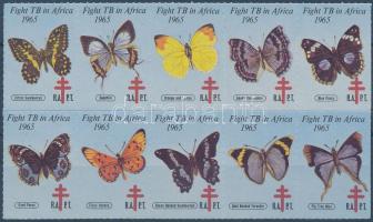 Rhodesia 1965 Lepke motívumú tuberkulózis segélybélyegek 10 bélyeg összefüggésben