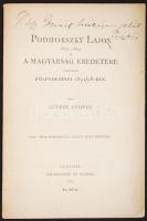 Gyürky Lajos: Podhorszky Lajos és a magyarság eredetére vonatkozó fölfedezései 1851/58-ban. Bp., 1896 Dobrowsky és Franke. Zichy Jenő által dedikált! 32p