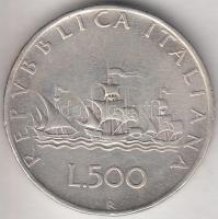 Olaszország 1960R. 500L Ag "Kolombusz hajói" T:3 Italy 1960R 500 Lire Ag "Colombus Ship" C:F