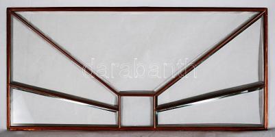 Rézkeretes, csiszolt üveg ablak-/ajtóelem /  Chiselled glass in brass frame, 51x42cm