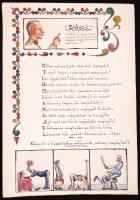 cca 1920 Egyedi rajzokkal illusztrált verses mese a házasságról és a katonaéletről 7 oldalon. Igénye...
