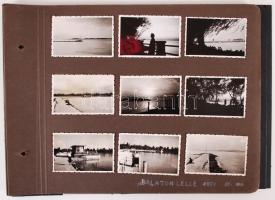 1954-1957 154db balatoni privát fénykép 6x9cm-es méretben, albumlapokra ragasztva (Balatonlelle, Tihany, Balatonfüred, vitorlások, mólók, fürdőzés)