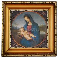 Díszes, aranyozott, jó állapotú fakeret nyomattal /  Wooden picture frame, 23x23cm