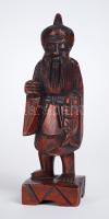 Kínai bölcs, pácolt parafaszobor /  Chinese sane, wooden figure, 21cm