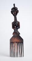 Afrikai nőfigurával díszített, faragott fa fésű /  Wooden comb with African female figure, 29cm