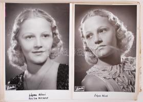 1930-1940 Honti László művészügynökségének (színész, revütáncos, zsonglőr, akrobata) ajánló albuma 32 beragasztott fényképpel, ebből 7 aláírt