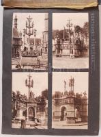 1905-1930 A Párizsban élő H. Nagy Jenő építész fotóalbuma, 34 beragasztott franciaországi képeslappal, 32 családi, baráti fényképpel, 5 kisméretű építészeti alaprajzzal, 2 névjeggyel