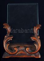 Faragott fa fényképtartó 2db üveglemezzel /  Carved wooden picture frame with glass plates, 15,5x10,5cm