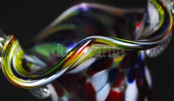 Irizáló szakítottüveg kosárka / 
Hand made glass basket, 19cm