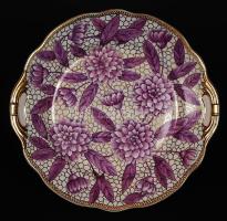 cca 1930 Sz. Berry Gabriella által festett, aranyozott, jelzett Zsolnay porcelán dísztányér /  Hand painted gold plated Zsolnay porcelain plate with maker's mark, d: 25cm