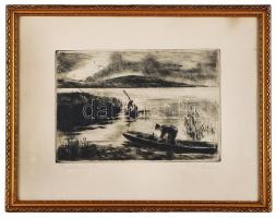 Iván Szilárd (1912-1988): Balatoni táj. Rézkarc, papír, jelzett, üvegezett keretben, 47x36cm