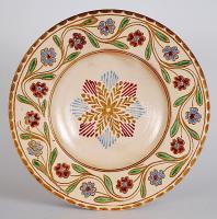 Mázas kerámia falitányér / Folkloristic wall plate, d: 31,4cm