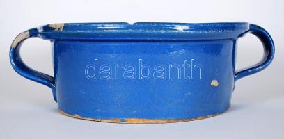 Régi, füles, mázas kerámia lábos /  Folkloristic ceramic pot, 10x26cm