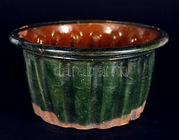 Régi, mázas kerámia kuglófforma / 
Folkloristic ceramic bundt cake pan, 22x12cm