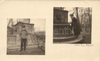 Budapest X. Népliget Oroszlános kút, katona, hölgy, photo (EK)