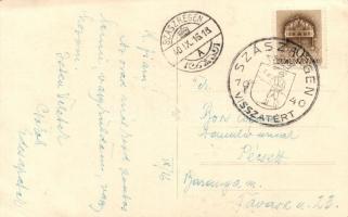 Szászrégen entry of the Hungarian troops, photo, Visszatért So.Stpl