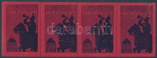 1915 Országos Mozinap levélzáró négyescsík (betapadásnyomok)