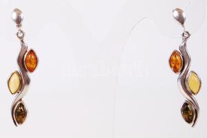 Ezüst (Ag) fülbevaló pár borostyánnal és bakelittel /  A pair of silver earrings with amber and bakelite, 4,5cm, br: 5,7gr