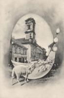 Budapest V. Lipót utca Fölsei Kornél a Fekete Kutyához címzett üzletével, bárány barkával