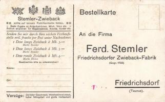 Advertisement of Ferd. Stemler's Zwieback factory (small tear)