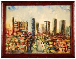 Szőnyi Jenő (1902-?): Nagyváros. Akvarell, papír, jelzett, üvegezett keretben, 20x26cm
