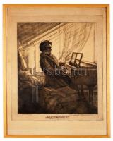 Barta Ernő (1878-1956) - Gara Arnold (1882-1929): Beethoven. Rézmetszet, papír, jelzett ("Sculp. Arnoldus Gara pictor - Dell Arnoldus Gara et Ernestus Barta pictores 1927"), üvegezett keretben, 51x41cm