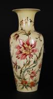 Zsolnay kézzel festett váza, jelzett, peremén mázhibával, m:35cm/ Zsolnay porcelain vase