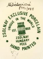 Zsolnay kézzel festett váza, jelzett, peremén mázhibával, m:35cm/ Zsolnay porcelain vase