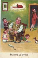 New Year, children with daddy