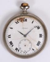 cca 1920 Doxa zsebóra, hiányzó másodpercmutatóval, sérült számlappal, járó, de tisztításra szoruló szerkezettel / Doxa pocket watch in bad condition