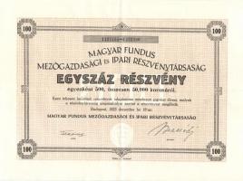 Budapest 1923. "Magyar Fundus Mezőgazdasági és Ipari Részvénytársaság" részvénye 50.000K-ról T:II-