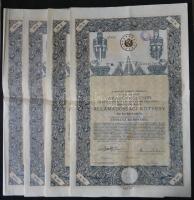 1914. A Magyar Korona Országai 6%-kal kamatozó Járadékkölcsön- államadóssági kötvénye 100K-ról (4x) páronként egymás utáni sorszámmal T:II-