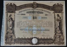 Budapest 1906. "Pesti Hazai Első Takarékpénztár-Egyesület Nyeremény-Kötvény bemutatóra 100K-ról szelvénnyel T:II