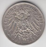 Német Államok / Hamburg 1911J 3M Ag "Címer oroszlánokkal / Koronás birodalmi sas" (16.63g)...