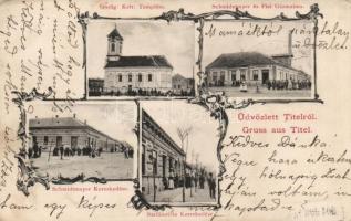 Titel the shops of Stefánovits and Schmidtmayer, the steam mill of Schmidtmayer and his son, Orthodox church, Art Nouveau (fl)