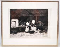 Munkácsy Mihály (1844-1900) egyetlen rézkarca. Akvatinta, rézkarc, papír, dúcon jelzett,  üvegezett keretben, 31,5x39,5cm