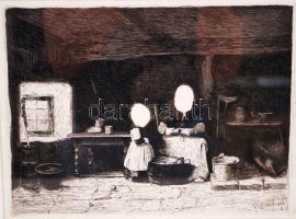 Munkácsy Mihály (1844-1900) egyetlen rézkarca. Akvatinta, rézkarc, papír, dúcon jelzett,  üvegezett ...